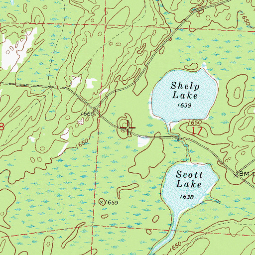 Topographic Map of Scott-Shelp Lake Hemlock Grove Point of Interest, WI