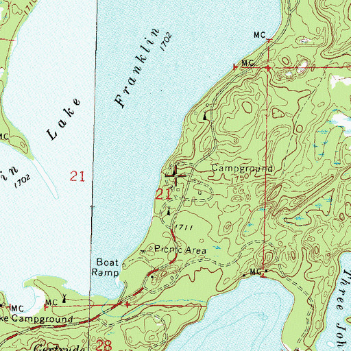 Topographic Map of Franklin Lake Campground, WI
