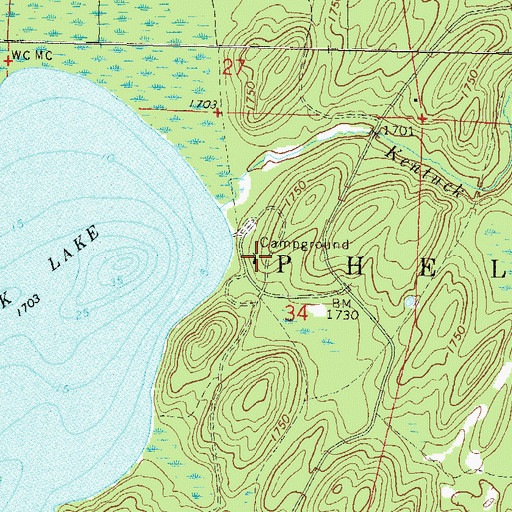 Topographic Map of Kentuck Lake Campground, WI