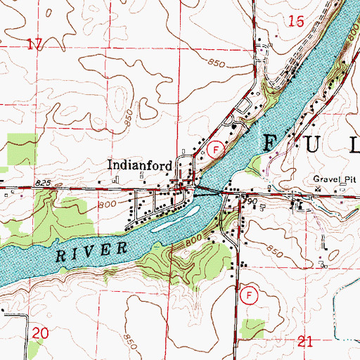 Topographic Map of Indianford, WI