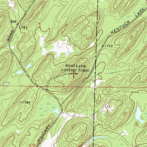 Topographic Map of Anvil Lake Lookout Tower, WI