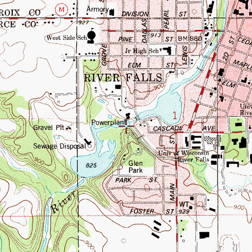 Topographic Map of South Fork Kinnickinnic River, WI