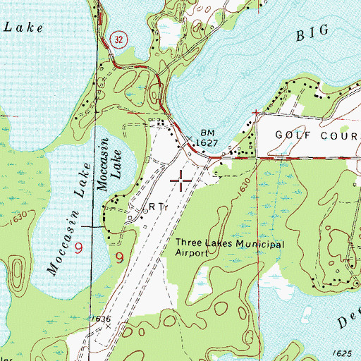Topographic Map of Three Lakes Municipal Airport, WI