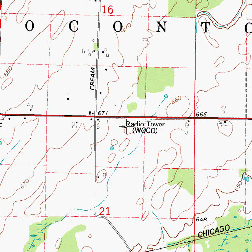 Topographic Map of WOCO-FM (Oconto), WI