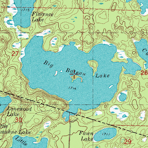 Topographic Map of Big Bateau Lake, MI