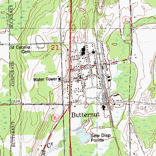 Topographic Map of Village of Butternut, WI