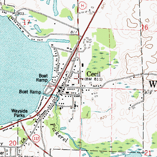 Topographic Map of Village of Cecil, WI