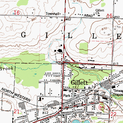 Topographic Map of Town of Gillett, WI