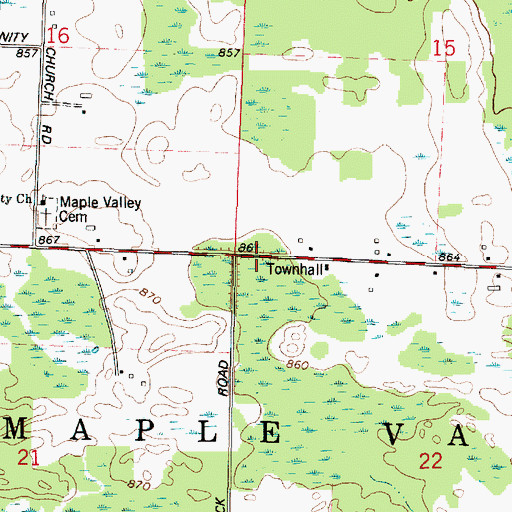 Topographic Map of Town of Maple Valley, WI