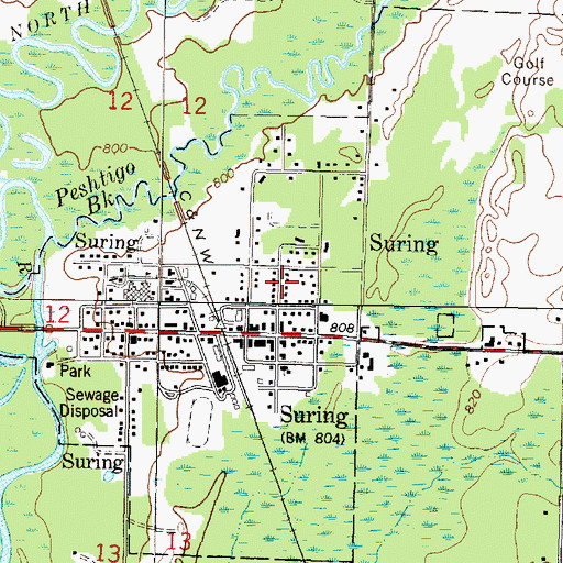Topographic Map of Village of Suring, WI