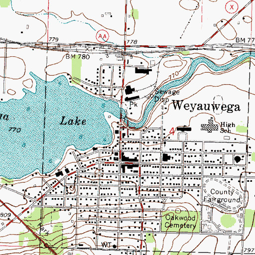 Topographic Map of City of Weyauwega, WI