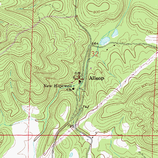 Topographic Map of Allsop, AL