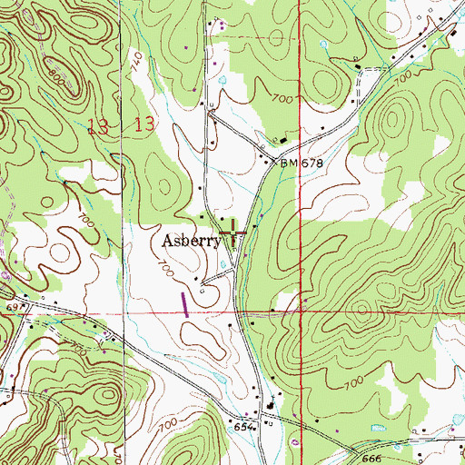 Topographic Map of Asberry, AL