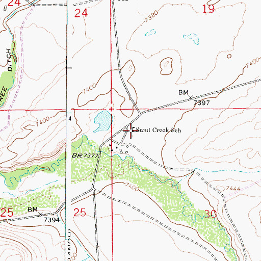 Topographic Map of Sand Creek School, WY