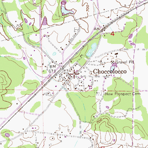 Topographic Map of Choccolocco, AL