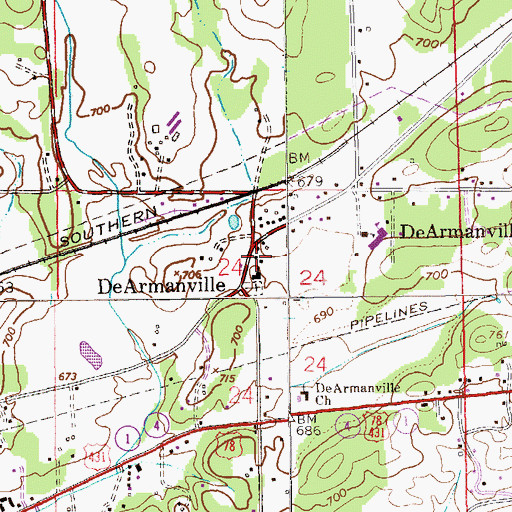 Topographic Map of DeArmanville, AL