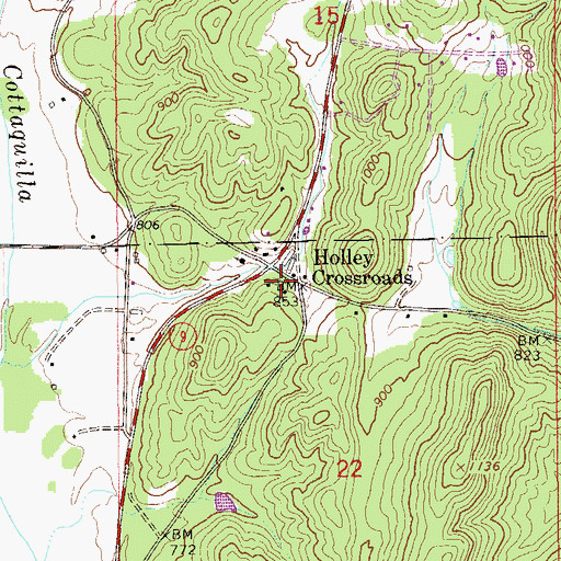 Topographic Map of Holley Crossroads, AL