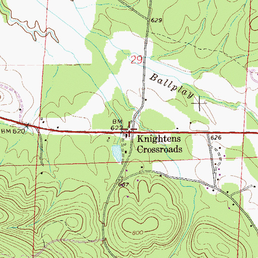 Topographic Map of Knightens Crossroads, AL