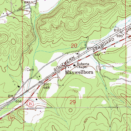 Topographic Map of Maxwellborn, AL