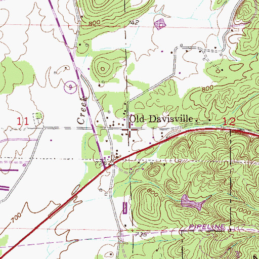 Topographic Map of Old Davisville, AL