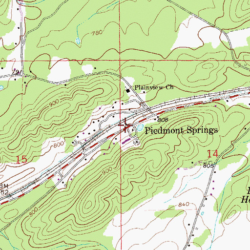 Topographic Map of Piedmont Springs, AL