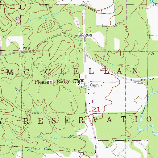 Topographic Map of Pleasant Ridge Baptist Church, AL