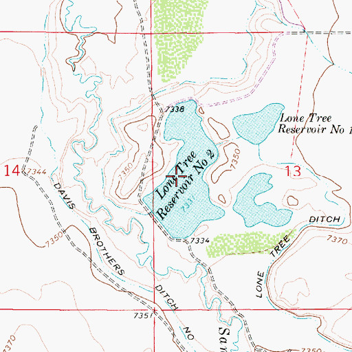 Topographic Map of Lone Tree Reservoir Number 2, WY