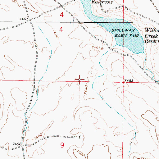 Topographic Map of Willow Creek Reservoir, WY