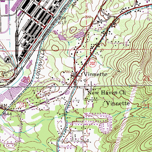 Topographic Map of Vinnette, AL