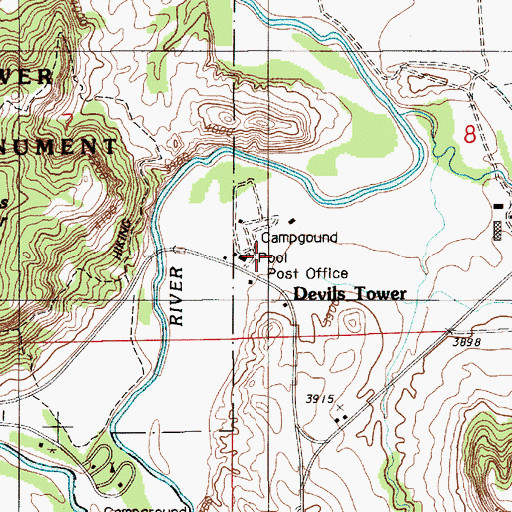 Topographic Map of Devils Tower Post Office, WY