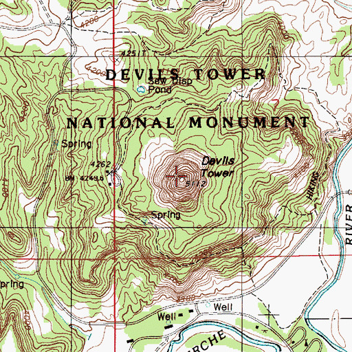 Topographic Map of Devils Tower, WY