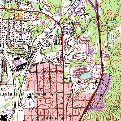 Topographic Map of WANA-AM (Anniston), AL