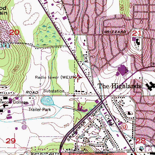 Topographic Map of WEUP-AM (Huntsville), AL