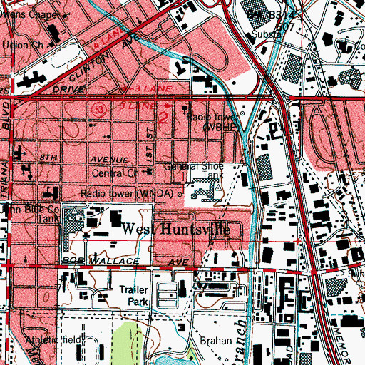 Topographic Map of WNDA-FM (Huntsville), AL