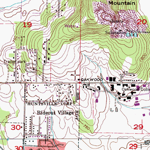 Topographic Map of WOCG-FM (Huntsville), AL