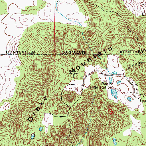 Topographic Map of WAHR-FM (Huntsville), AL