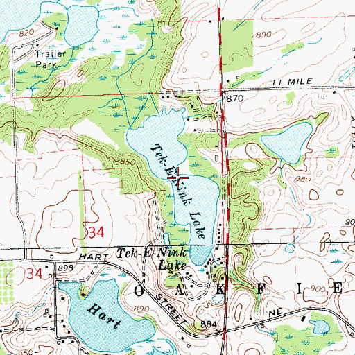Topographic Map of Tek-E-Nink Lake, MI