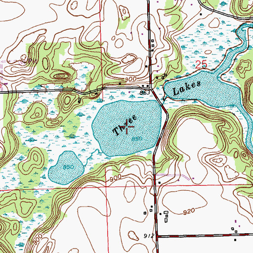 Topographic Map of Three Lakes, MI