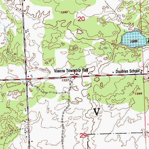 Topographic Map of Vienna Township Hall, MI