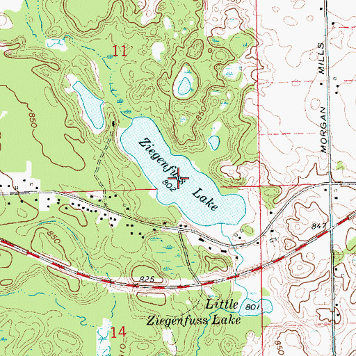 Topographic Map of Ziegenfuss Lake, MI