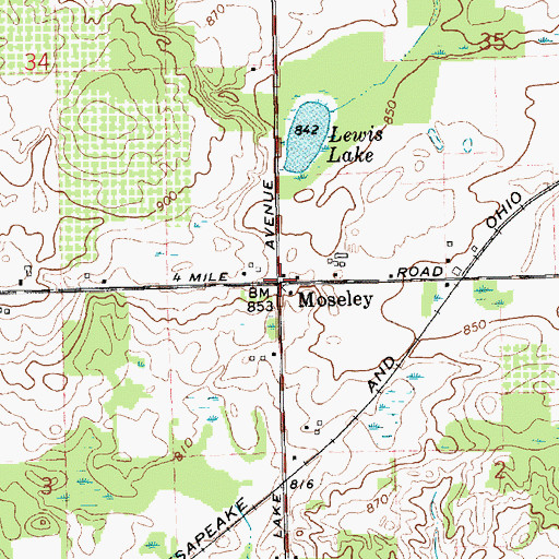 Topographic Map of Moseley, MI