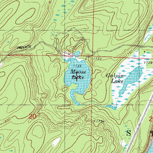 Topographic Map of Moose Lake, MI