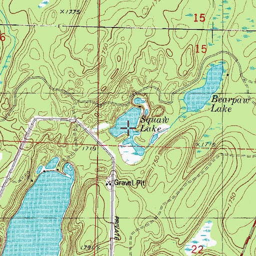 Topographic Map of Squaw Lake, MI
