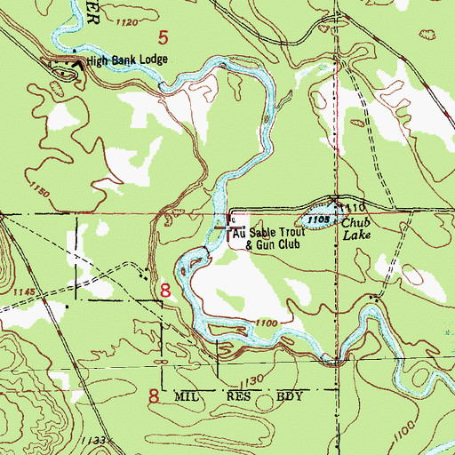 Topographic Map of Au Sable Trout and Gun Club, MI