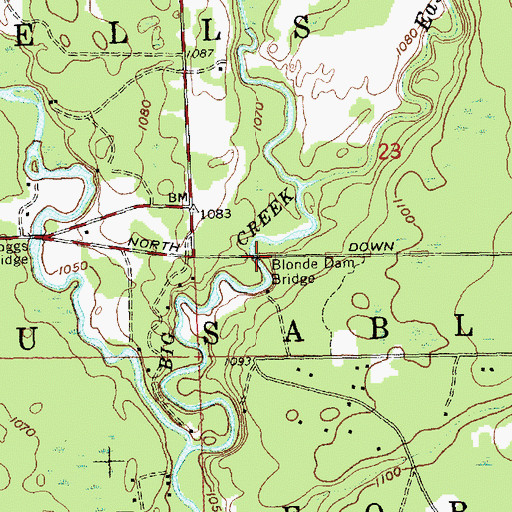 Topographic Map of Blonde Dam Bridge, MI