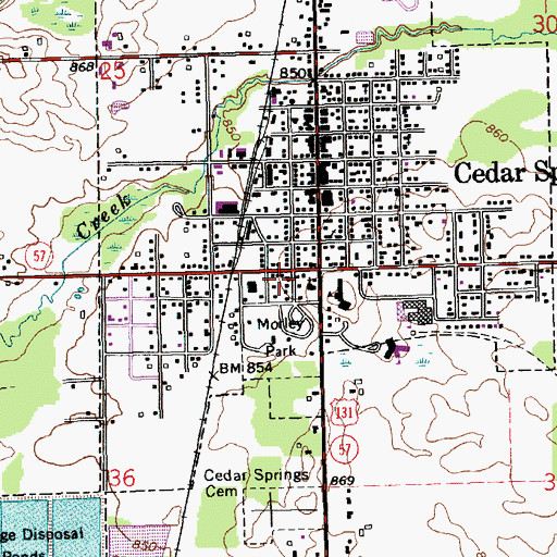 Topographic Map of City of Cedar Springs, MI
