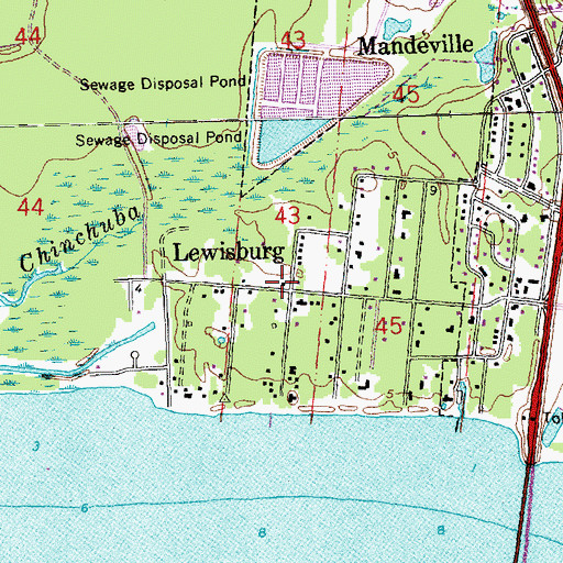 Topographic Map of Lewisburg, LA