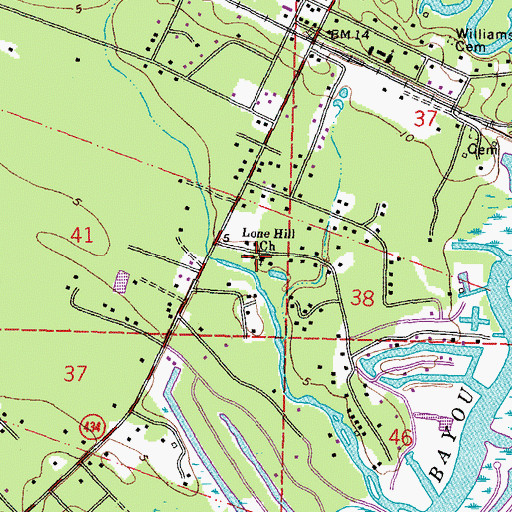 Topographic Map of Lone Hill Church, LA