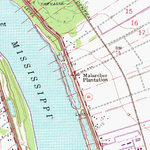 Topographic Map of Malarcher Plantation, LA