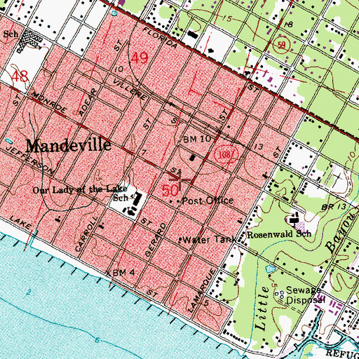 Topographic Map of Mandeville, LA